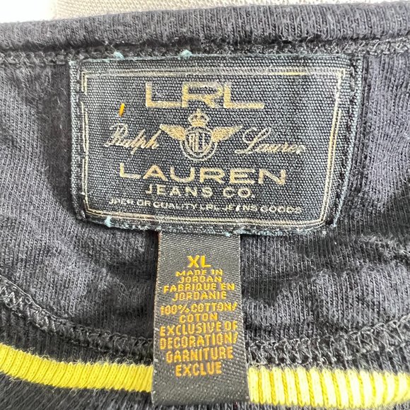 LRL Ralph Lauren Jeans Co. Sweater Sz XL Black Yellow Stripe 3/4 Sleeves - Picture 1 of 7